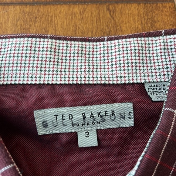 Ted Baker Button Down Shirt Elbows Patch Burgundy Plaid - Picture 7 of 13